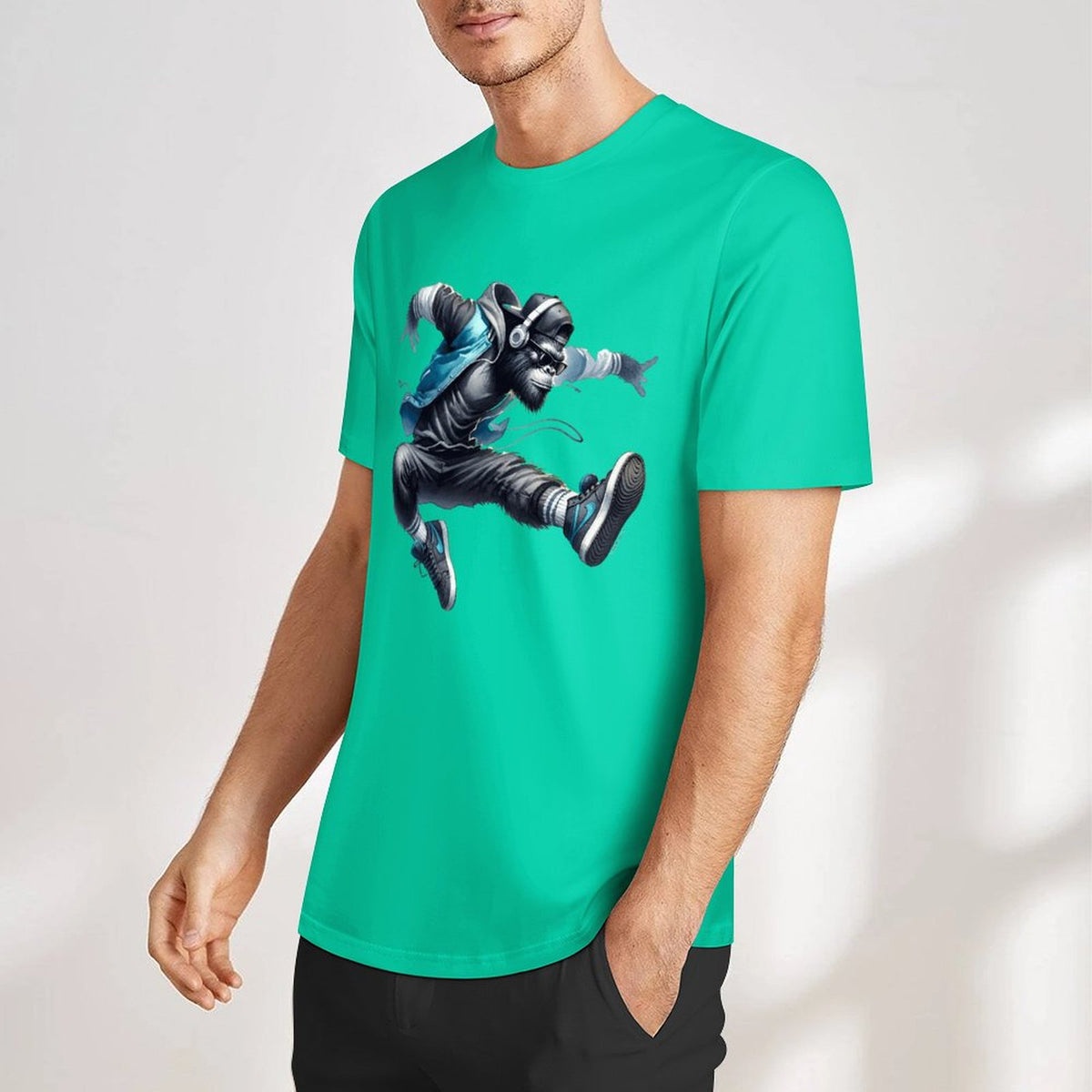 Bigfoot - Sasquatch Jumping Short Sleeve Cotton T-Shirt
