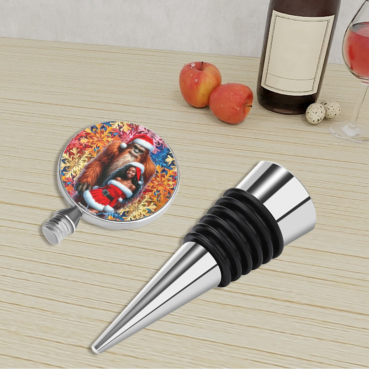 Christmas Sasquatch with Gal 1, Wine Bottle Stopper