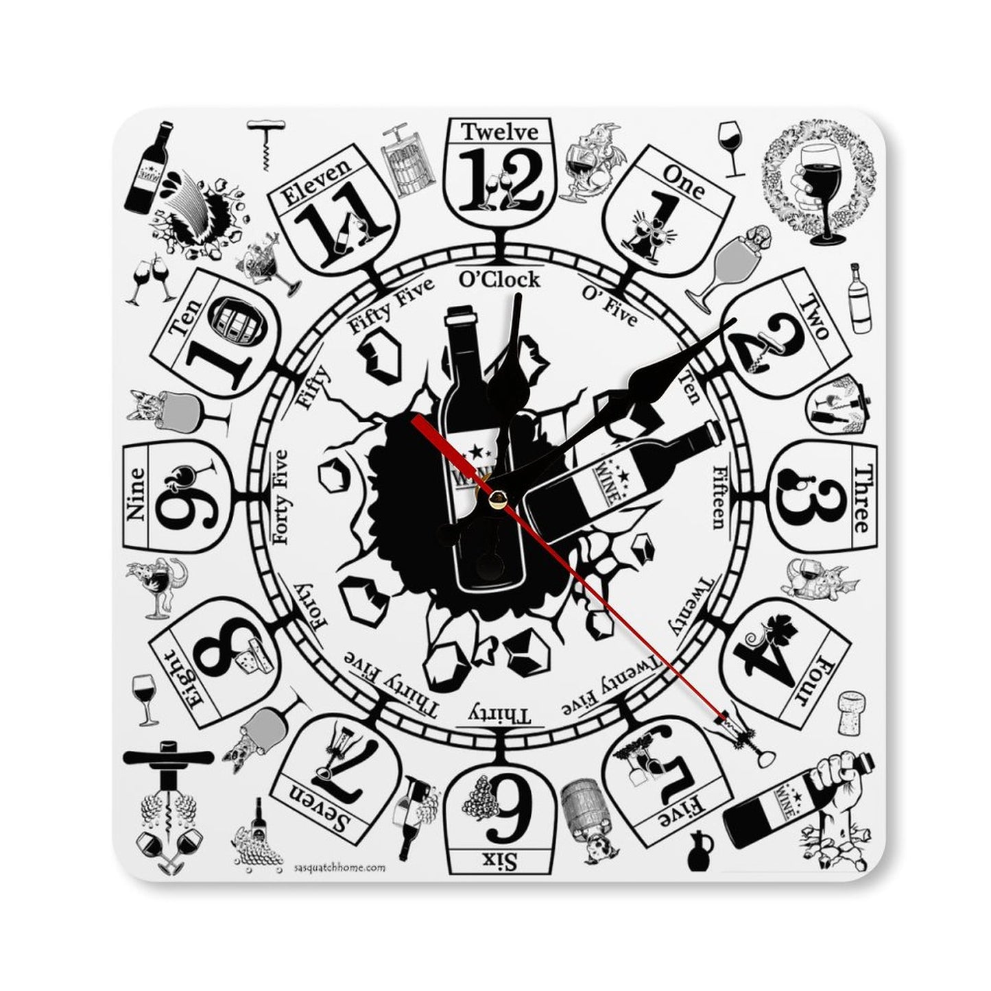 Wine Lovers Square Wall Clock- Made in USA
