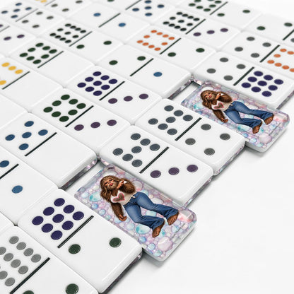 Female Blow Kiss Double 12 Mexican Train Dominoes Set