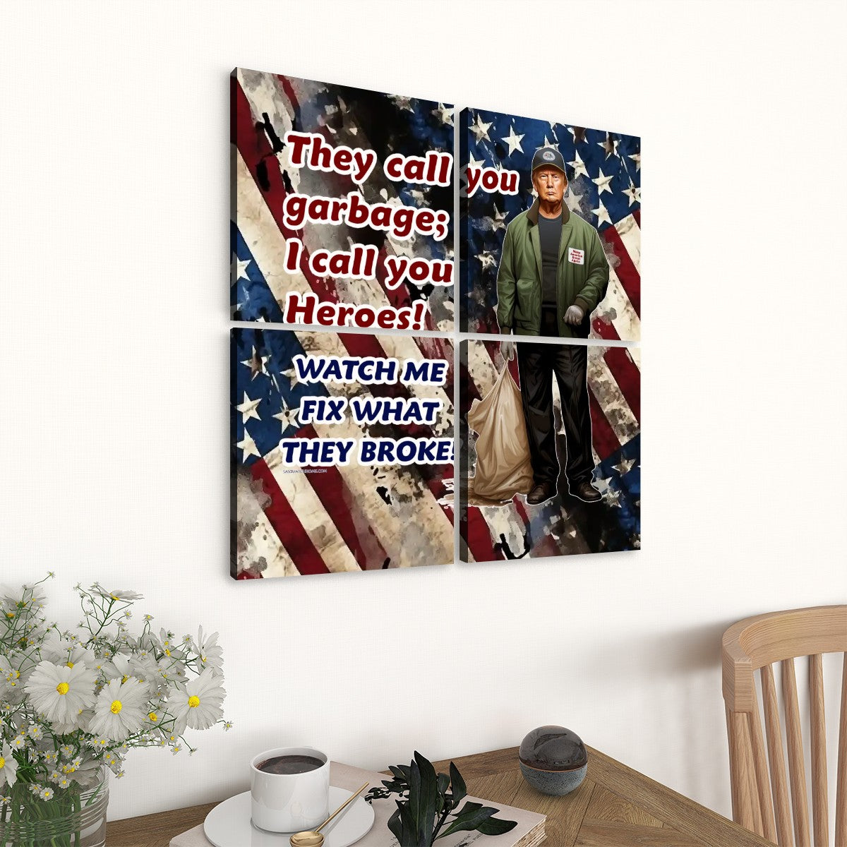 Donald Trump "They Call You Garbage" 4 Panels Canvas Prints Wall Art (Set A)