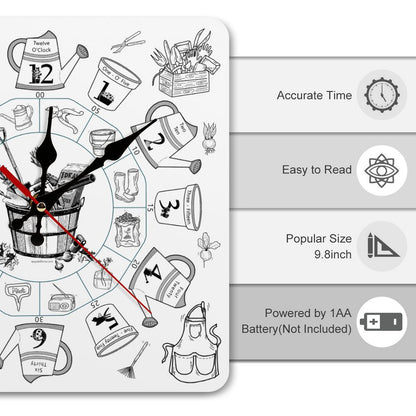 Gardening Square Wall Clock- Made in USA