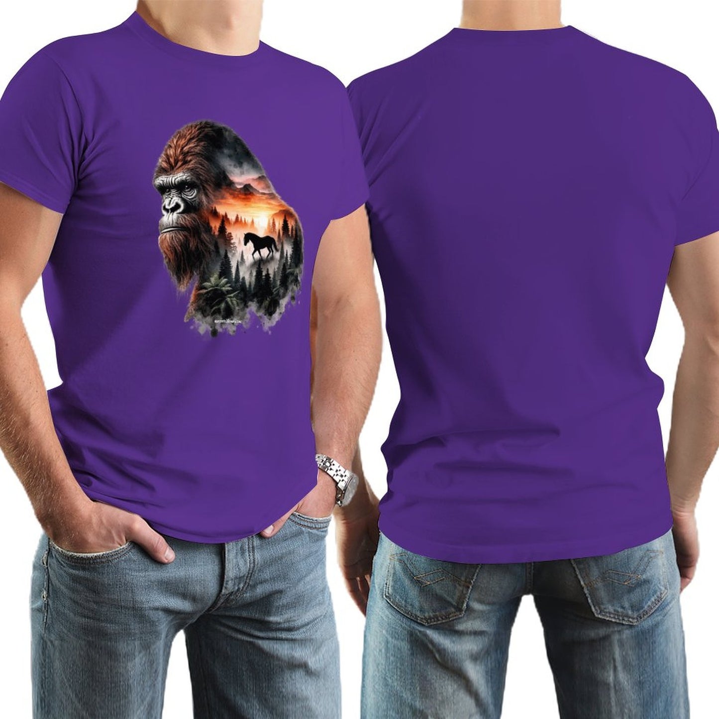 Bigfoot, Sasquatch, Horse, Short Sleeve Cotton T-shirt
