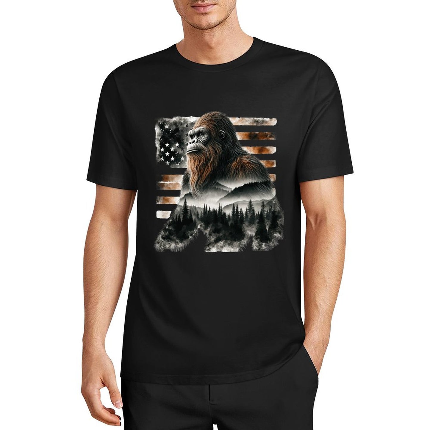 Bigfoot - Sasquatch Scenery Short Sleeve Cotton T-Shirt