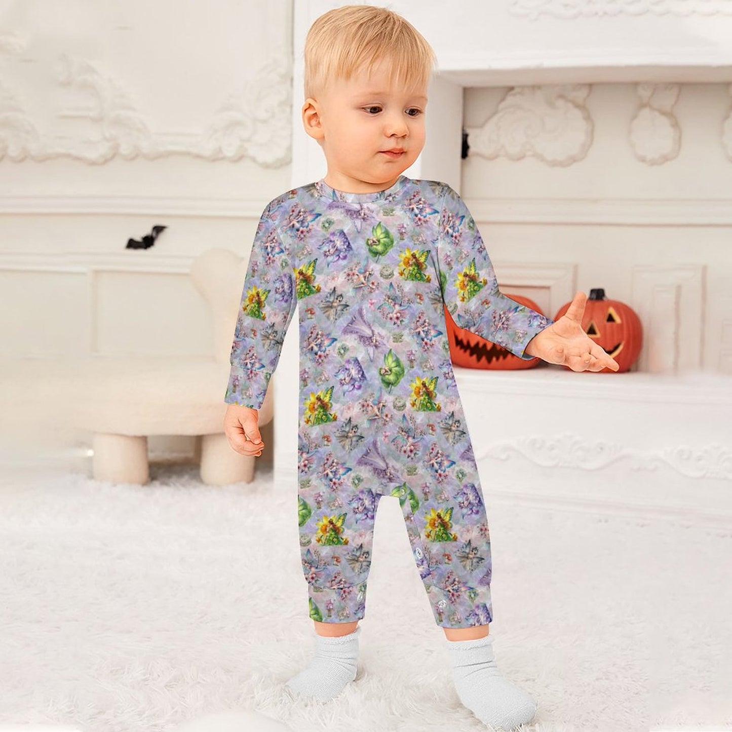 6 Fairy Designs, Long Sleeve Baby / Toddler Romper, Faux Cotton