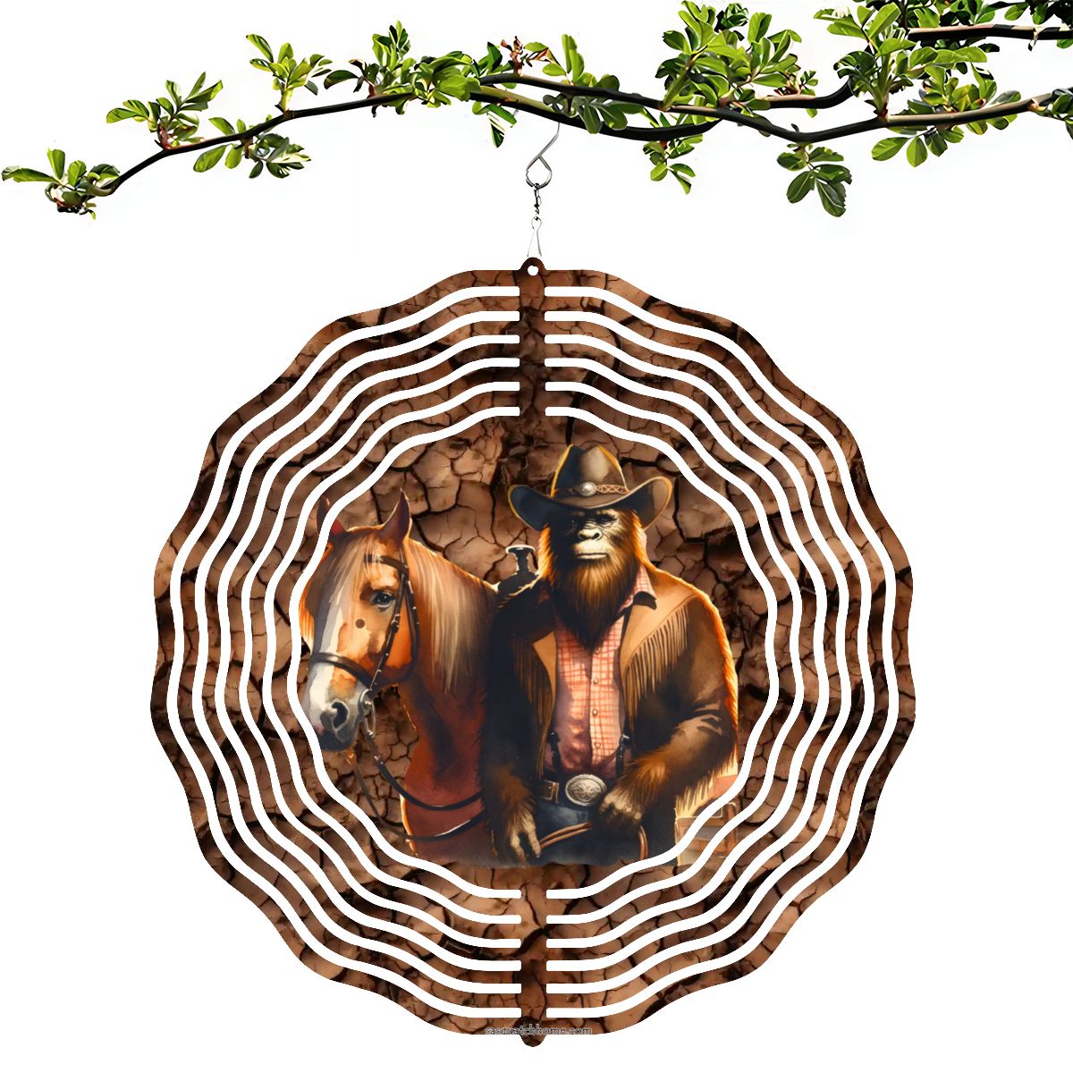 Bigfoot Sasquatch Cowboy, US Made Hanging Metal 3D Wind Spinner, Ornament - MADE IN USA