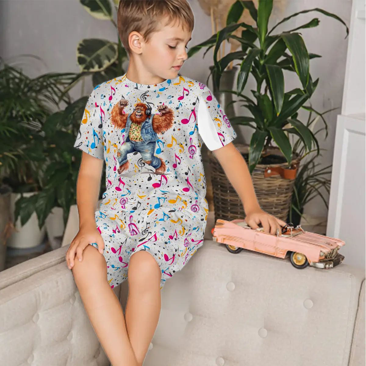 Pajama Sets for Kids, Crew Neck Short Sleeve - Dancing Bigfoot, Sasquatch