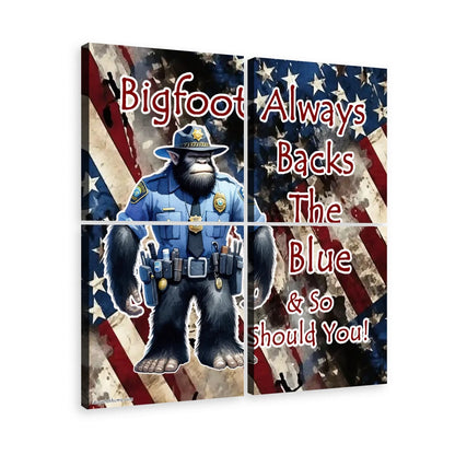 "Bigfoot Backs The Blue" 4 Panels Canvas Prints Wall Art (Set A)