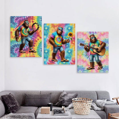 HIppie Bigfoot Sasquatch Canvas Wall Art - 12”x 16” or 18”x24” (x 3) - Made In USA