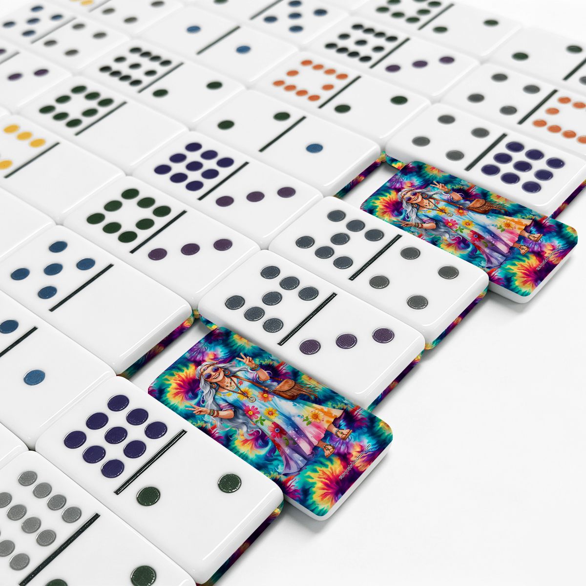 Hippie Lady Double 12 Mexican Train Dominoes Set