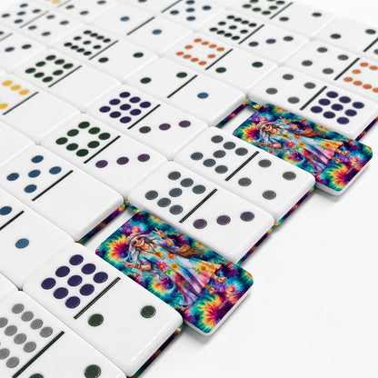Hippie Lady Double 12 Mexican Train Dominoes Set