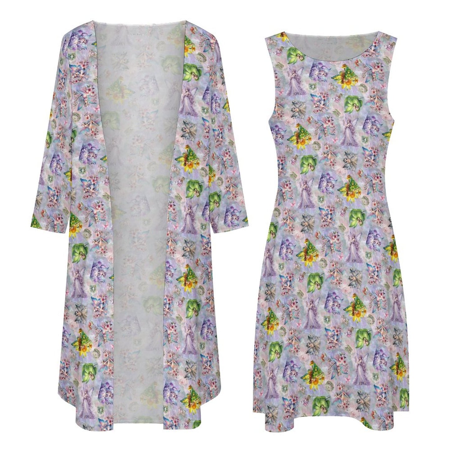 6 Fairy Designs, Women’s Long Dress with Cardigan
