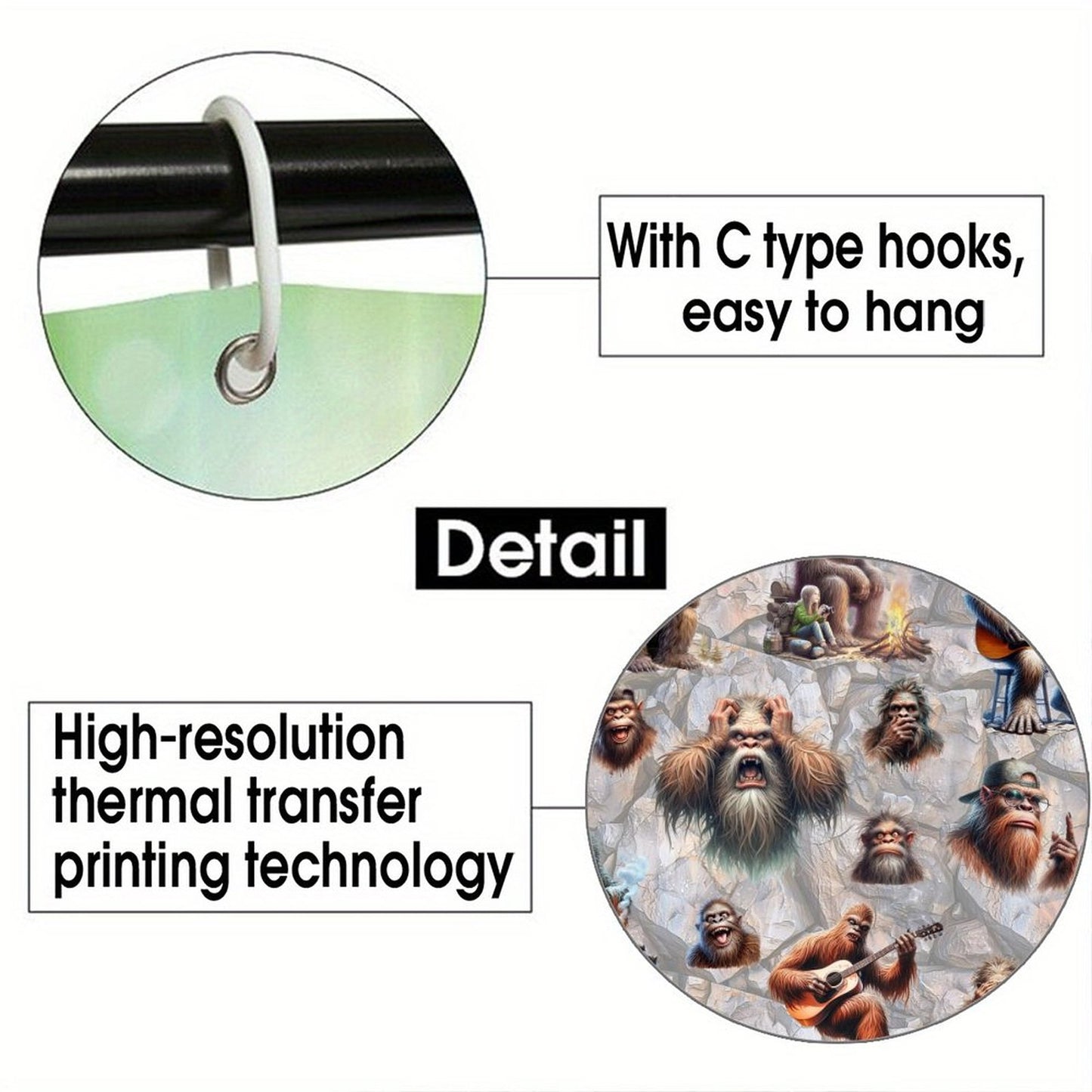 21 Bigfoot Sasquatch Designs, Waterproof Polyester Shower Curtain – Made in the USA – 70.8x70.8”