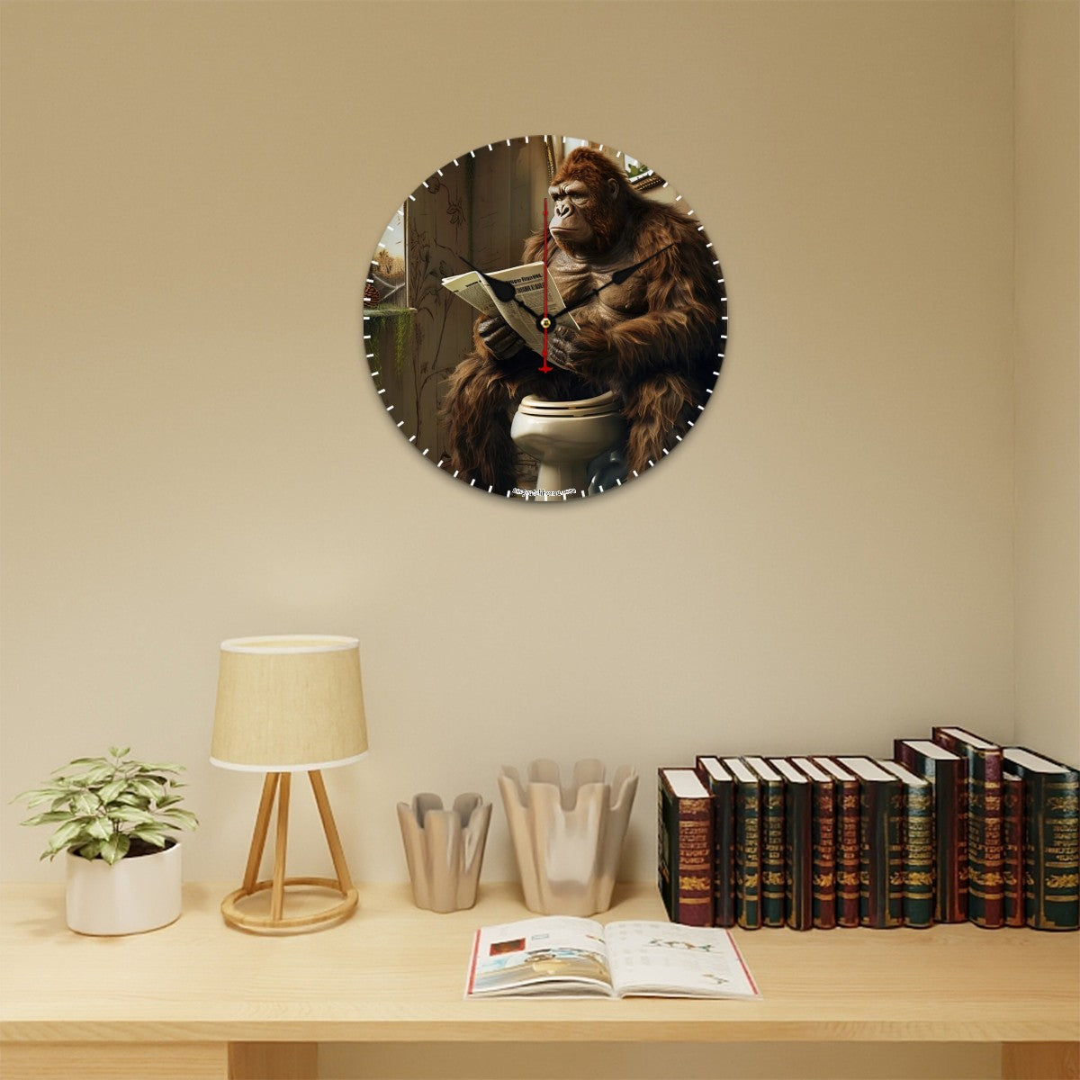 Bigfoot Sasquatch Toilet, Wooden Wall Clock- Made in USA