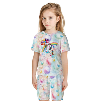 Children’s 2 Piece Short Pajama Set - Rainbow Unicorn Balloons
