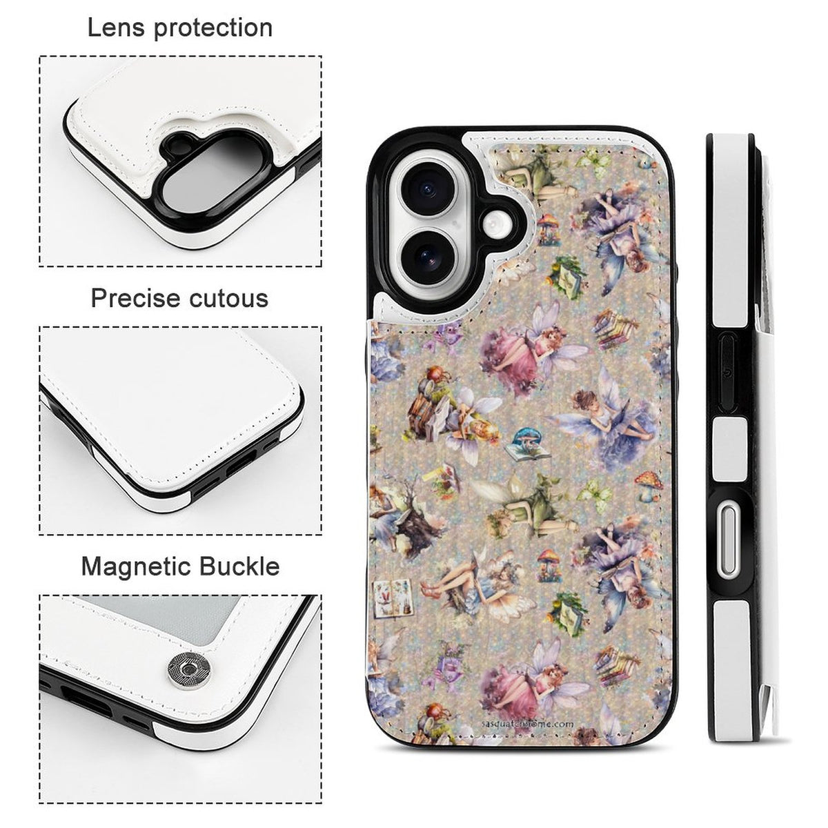 6 Fairy Designs, iPhone 16 Faux Leather Wallet Case