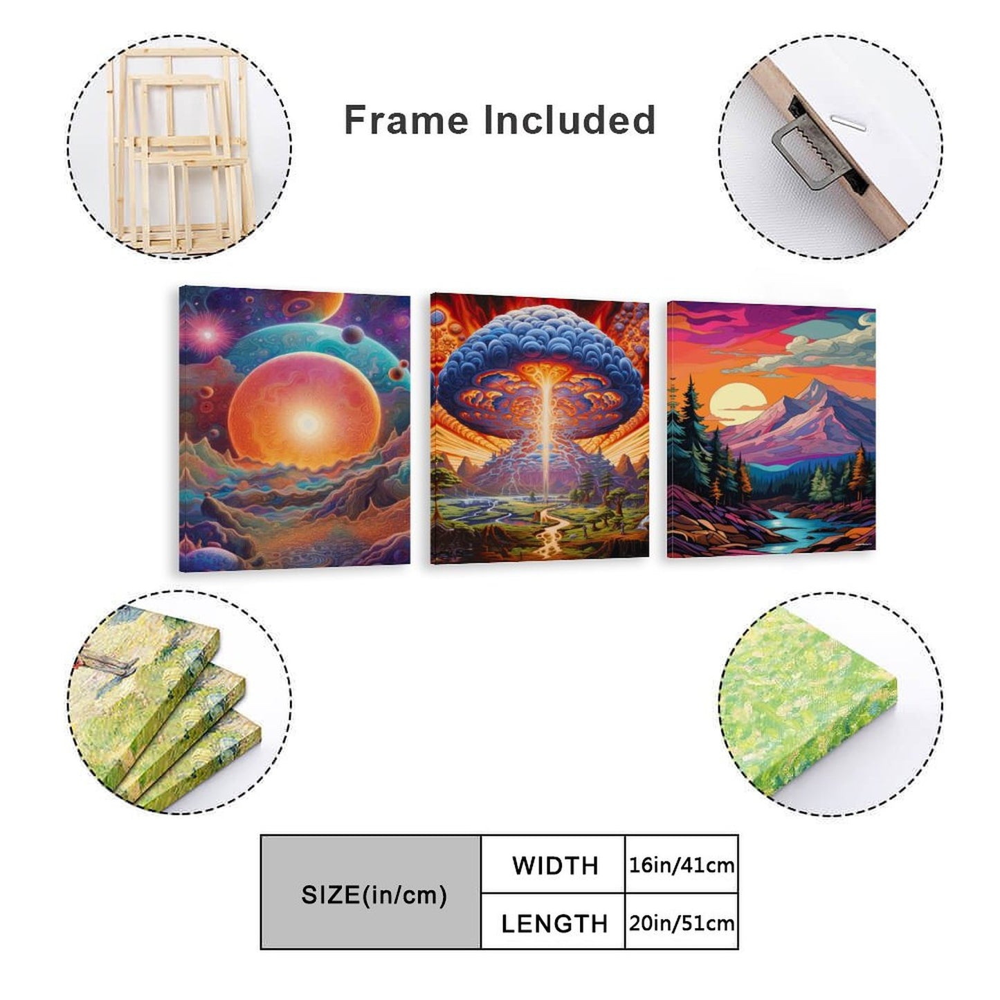 Alien Landscapes Canvas Wall Art -16”x 20” (x3) - Made In USA