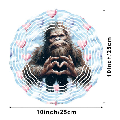 Heart Hand Bigfoot, Sasquatch, US Made Hanging Metal 3D Wind Spinner, Ornament - MADE IN USA