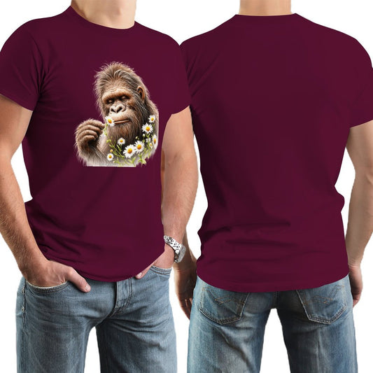 Bigfoot, Sasquatch, Daisies, Short Sleeve Cotton T-shirt