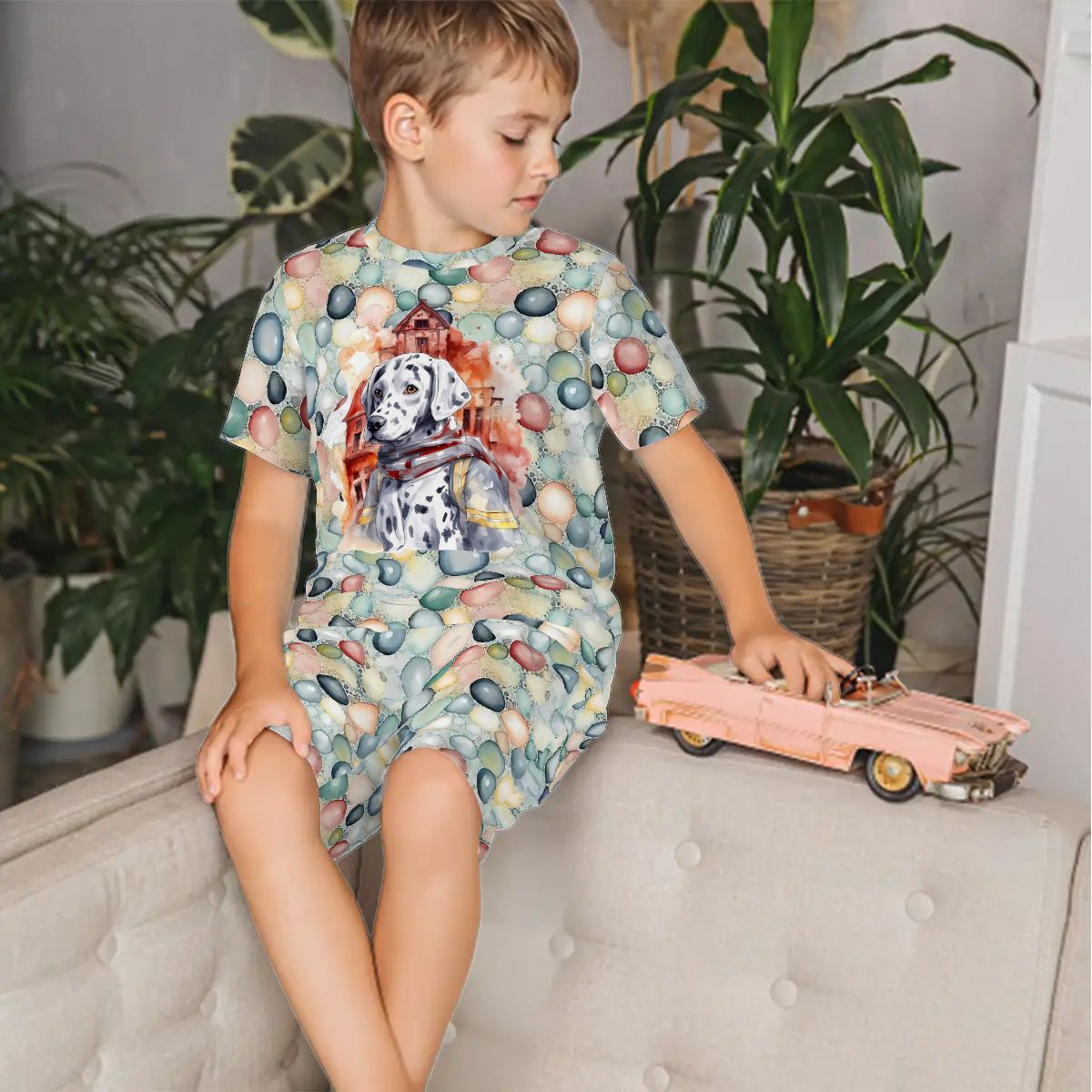 Children’s 2 Piece Short Pajama Set, Dalmatian Fire Dog