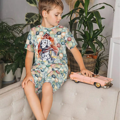 Children’s 2 Piece Short Pajama Set, Dalmatian Fire Dog