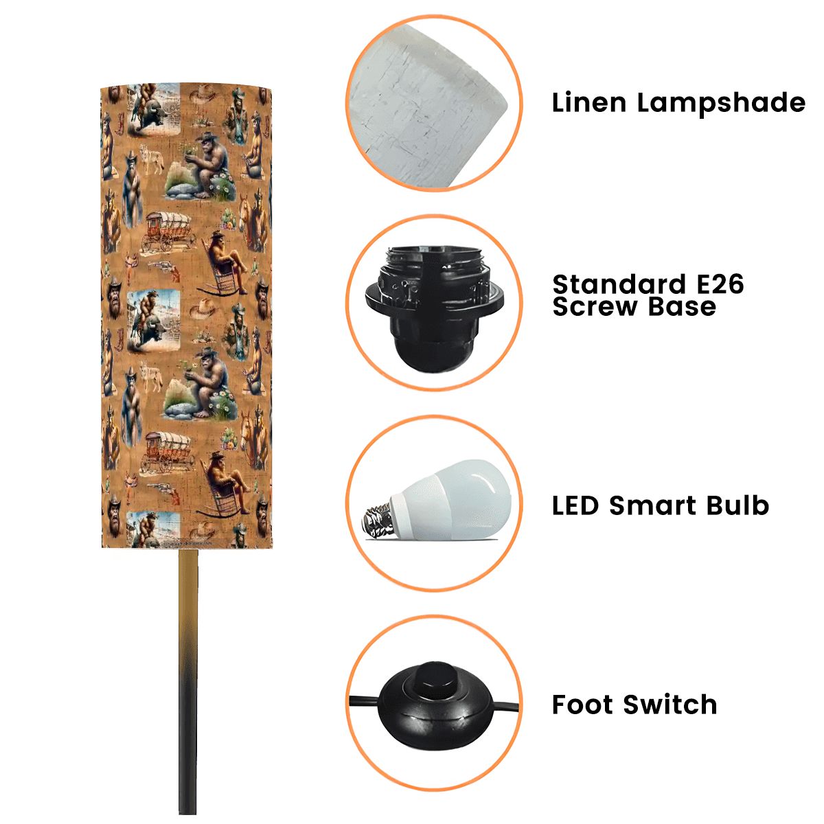 21 Bigfoot Sasquatch Designs, Floor Lamp Modern Standing Lamp (Made in USA)