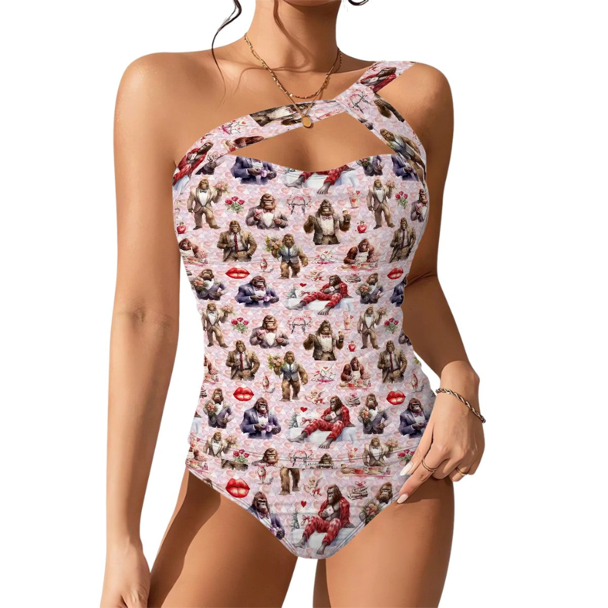 19 Bigfoot / Sasquatch Designs, Women One-Shoulder Tankini, Two Piece