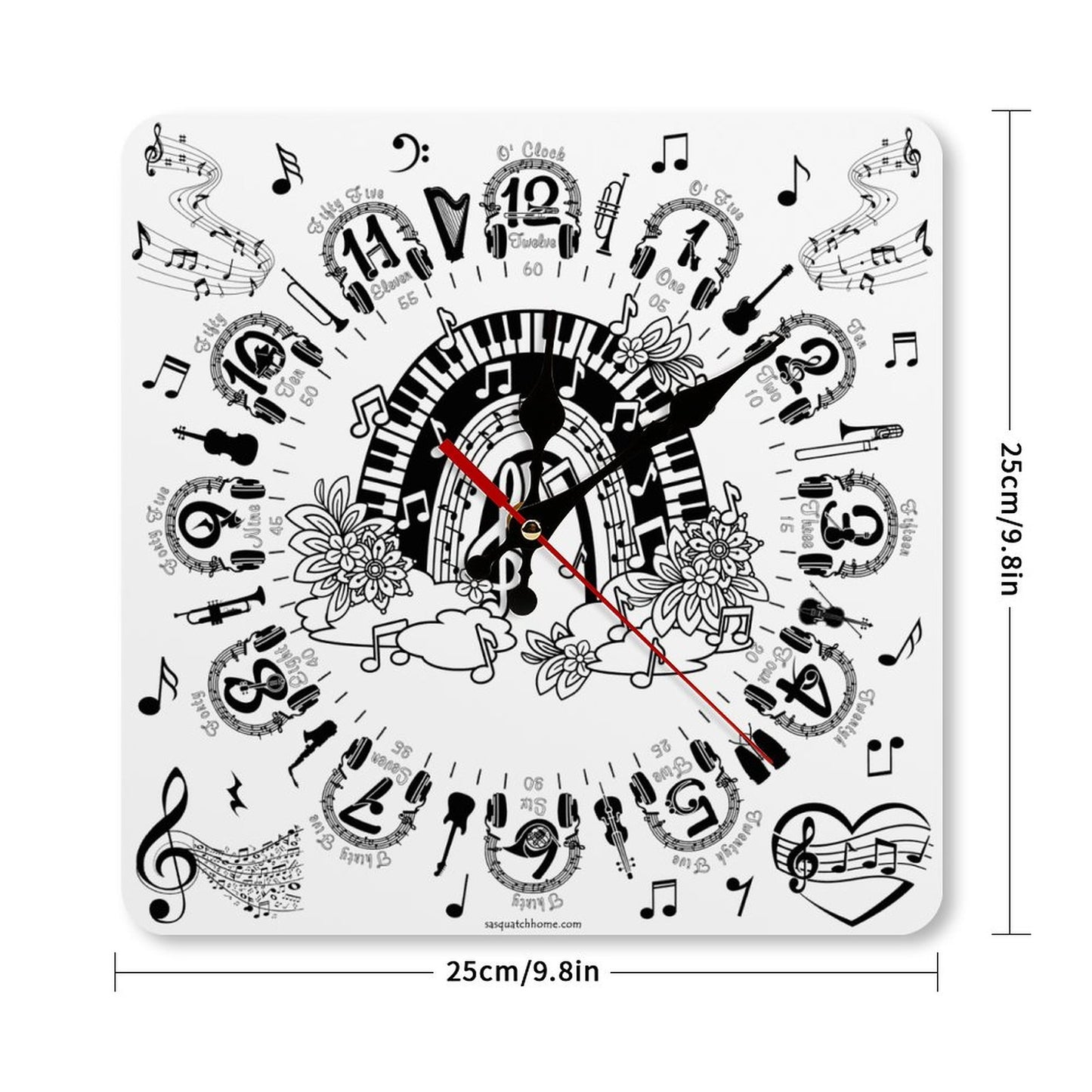 Music Themed, Square Wall Clock- Made in USA