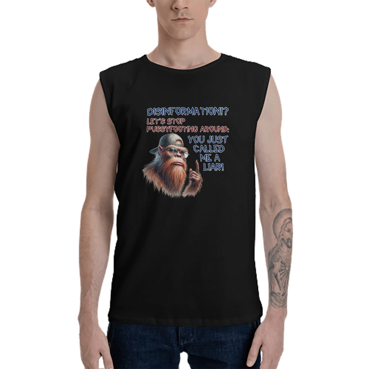 Sasquatch Bigfoot "Disinformation" Men's Cotton Sleeveless T shirt, tank top
