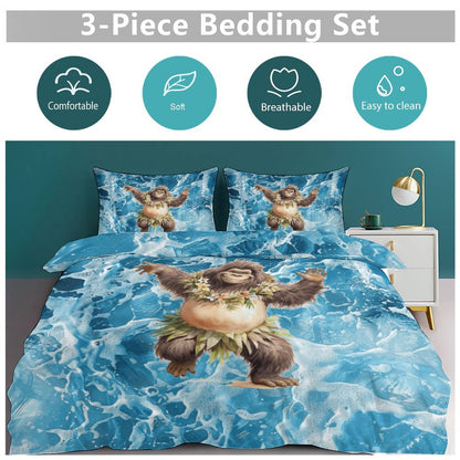 Sasquatch Hula On the Beach 3-Piece Bedding Set-102"x90"/ 259x229cm (Dual-sided Printing)