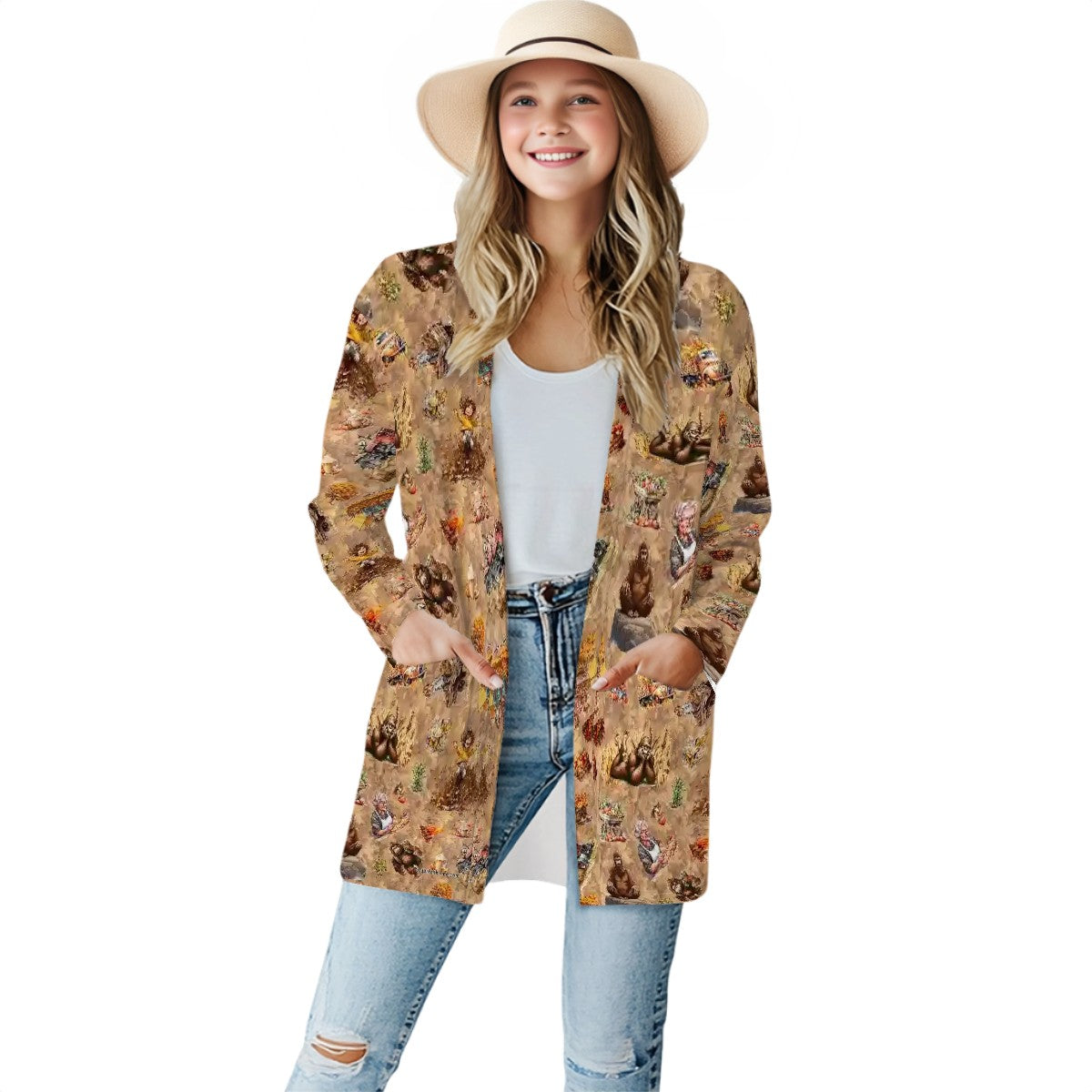 21 Bigfoot Sasquatch Designs, Women’s long sleeved cardigan, sweater vest