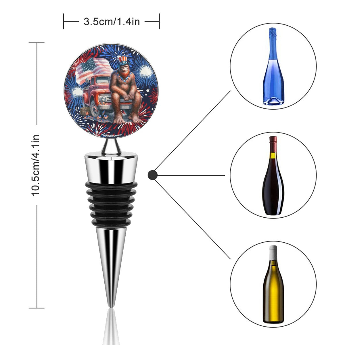 Patriot Bigfoot / Sasquatch on Truck, Wine Bottle Stopper