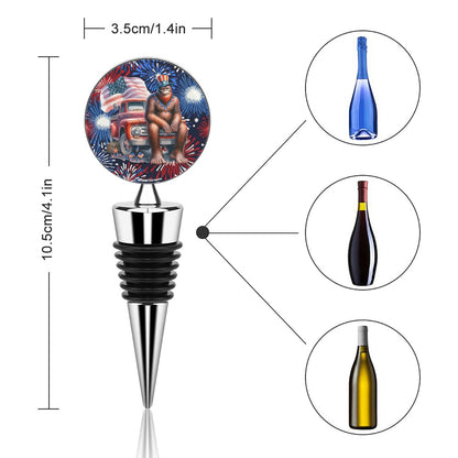 Patriot Bigfoot / Sasquatch on Truck, Wine Bottle Stopper
