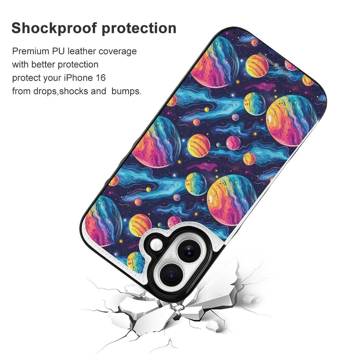 12 Galaxy Outer Space Designs, iPhone 16 Faux Leather Wallet Case