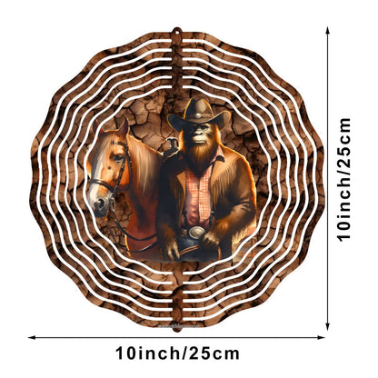 Bigfoot Sasquatch Cowboy, US Made Hanging Metal 3D Wind Spinner, Ornament - MADE IN USA