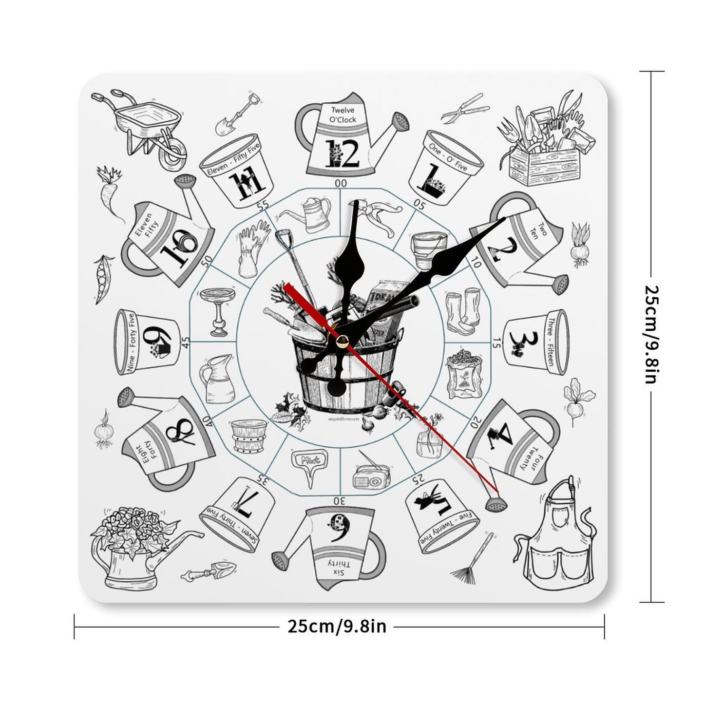 Gardening Square Wall Clock- Made in USA