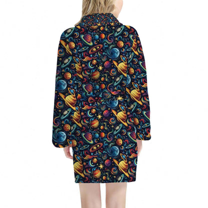 12 BEAUTIFUL Outer Space Designs, Women’s Bath Robe 33.5” Long