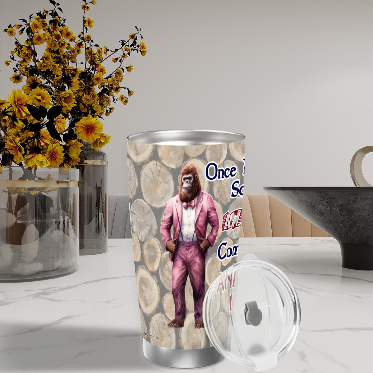 Sasquatch "Once in a while", Themed 40 oz Travel Coffee Mug with a Straw
