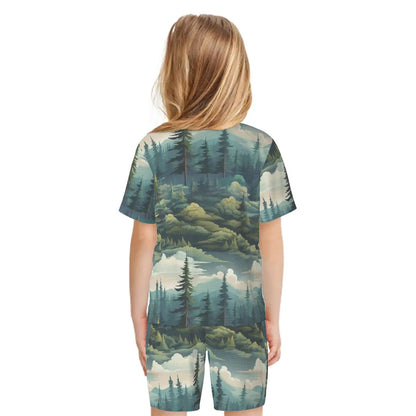 Bigfoot / Sasquatch, Pajama Sets for Kids Crew Neck Short Sleeve - "There one..."