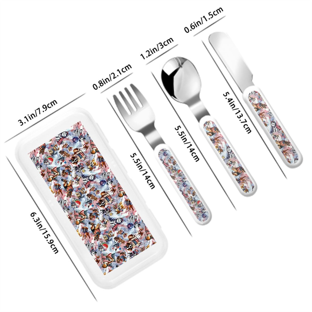 8 Patriot Designs, Animals, Kids Cutlery Set Straight Handle