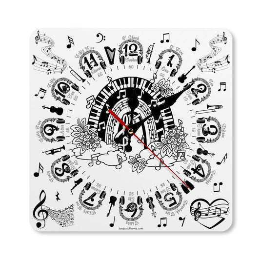 Music Themed, Square Wall Clock- Made in USA