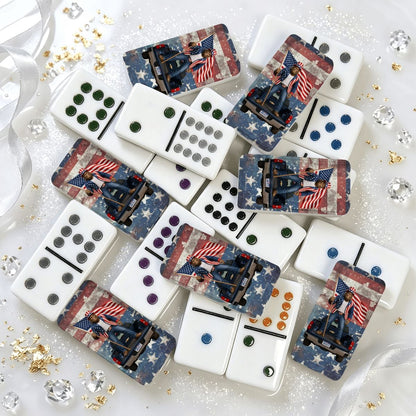 Sasquatch on Truck W Flag Double 12 Mexican Train Dominoes Set