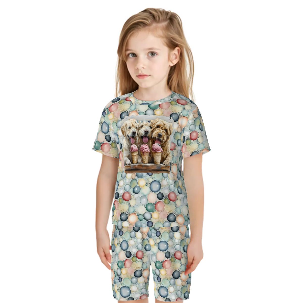 Children’s 2 Piece Short Pajama Set - Puppies eating Ice Cream