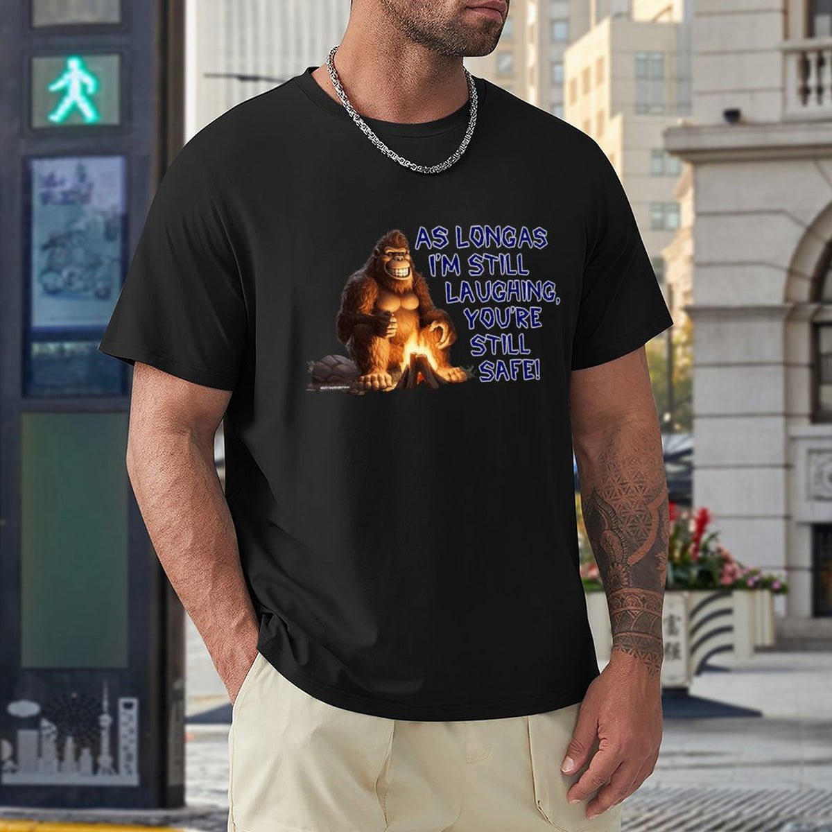 "As long as I'm still laughing...", Sasquatch, Bigfoot, Cotton Short Sleeve T-shirt