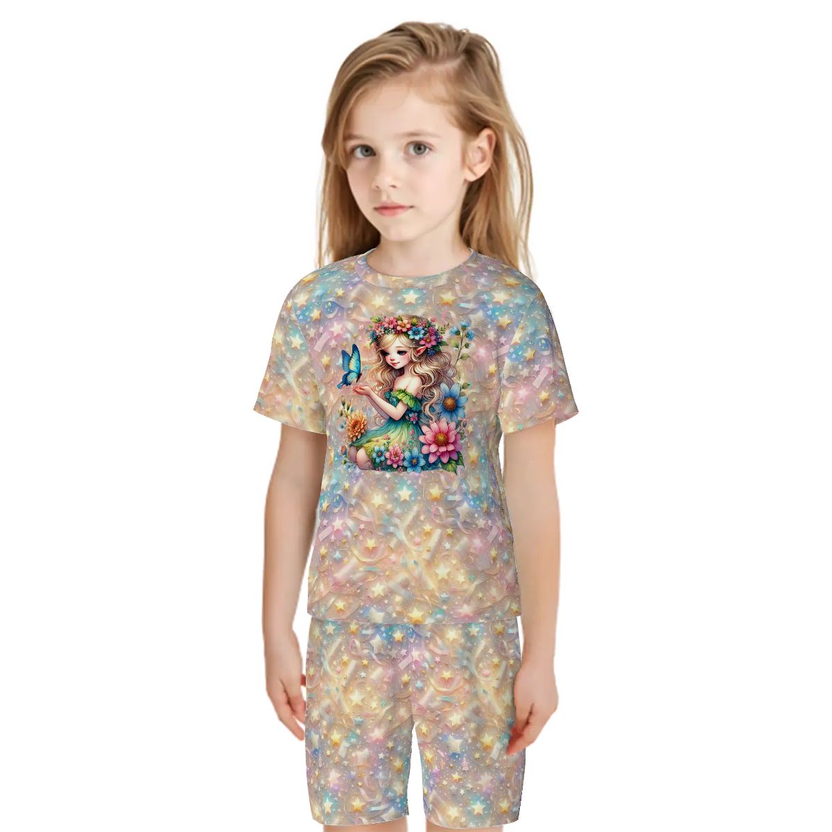 Children’s 2 Piece Short Pajama Set, Rainbow Fairy