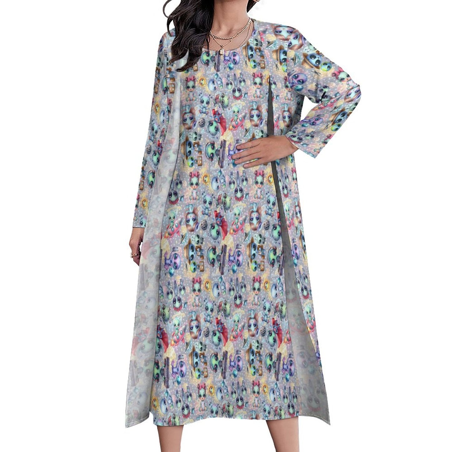 6 Alien Designs, Women’s Long Dress with Cardigan