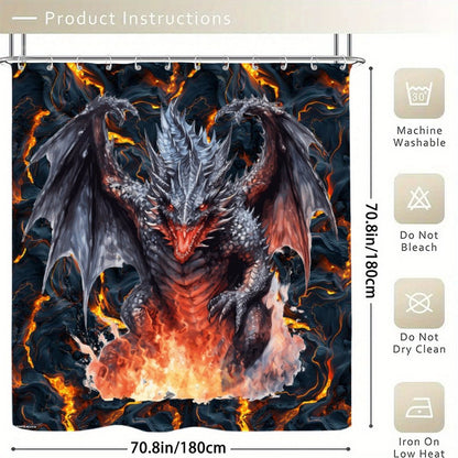 Fire Dragon, Waterproof Polyester Shower Curtain – Made in the USA – 70.8x70.8”