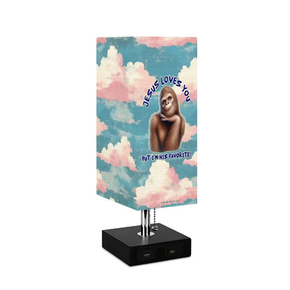 Bigfoot / Sasquatch "Jesus loves you..", Square Table Lamp with USB Ports, Charger