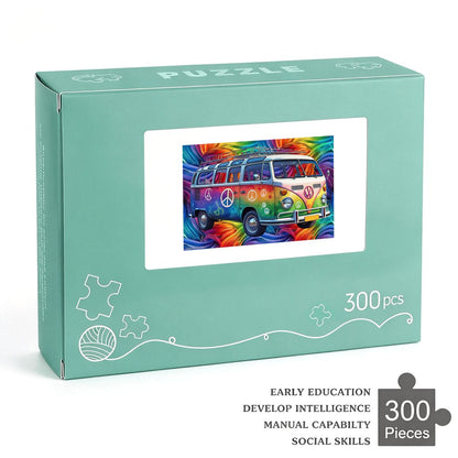 Hippie Tie Dye Bus 300pcs Horizontal Wooden Jigsaw Puzzles