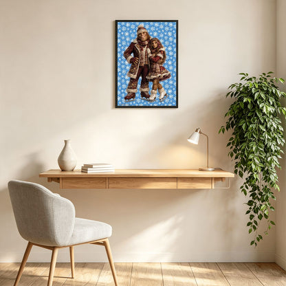 Sasquatch & Gal on Ice Skates 300pcs Wooden Vertical Jigsaw Puzzle